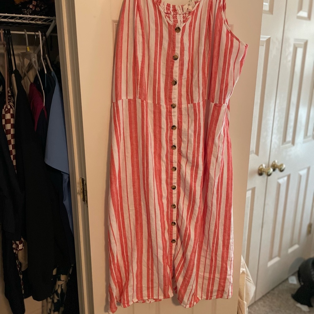 Terra & Sky pink and White Striped Midi Dress